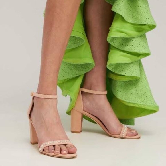 🌹STUART WEITZMAN🌹 Nearlynude Demipearl Leather Sandal Size: 8.5B - Picture 1 of 13